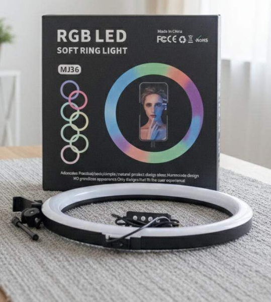 Luz Youtuber Circular Frontal RGB de 12” con soporte