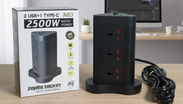 Tomacorriente universal (2500W) 9 entradas con usb Triangulo 3M (color Negro)